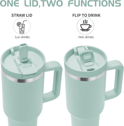 Labulabla 40oz Stainless Steel Insulated Tumbler with Flip Straw, 2-in-1 Lid, 100% Leakproof, Cup Holder Friendly, Handle, BPA-Free (light pink, 40, ounces)