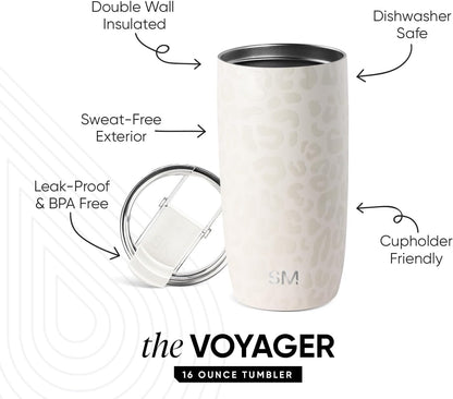 Simple Modern Voyager Tumbler with Flip Lid | Travel Coffee Mug | Insulated Stainless Steel Cold Brew Iced or Hot Coffee Cup | Gifts for Women Men Her Him | 16oz, Almond Birch