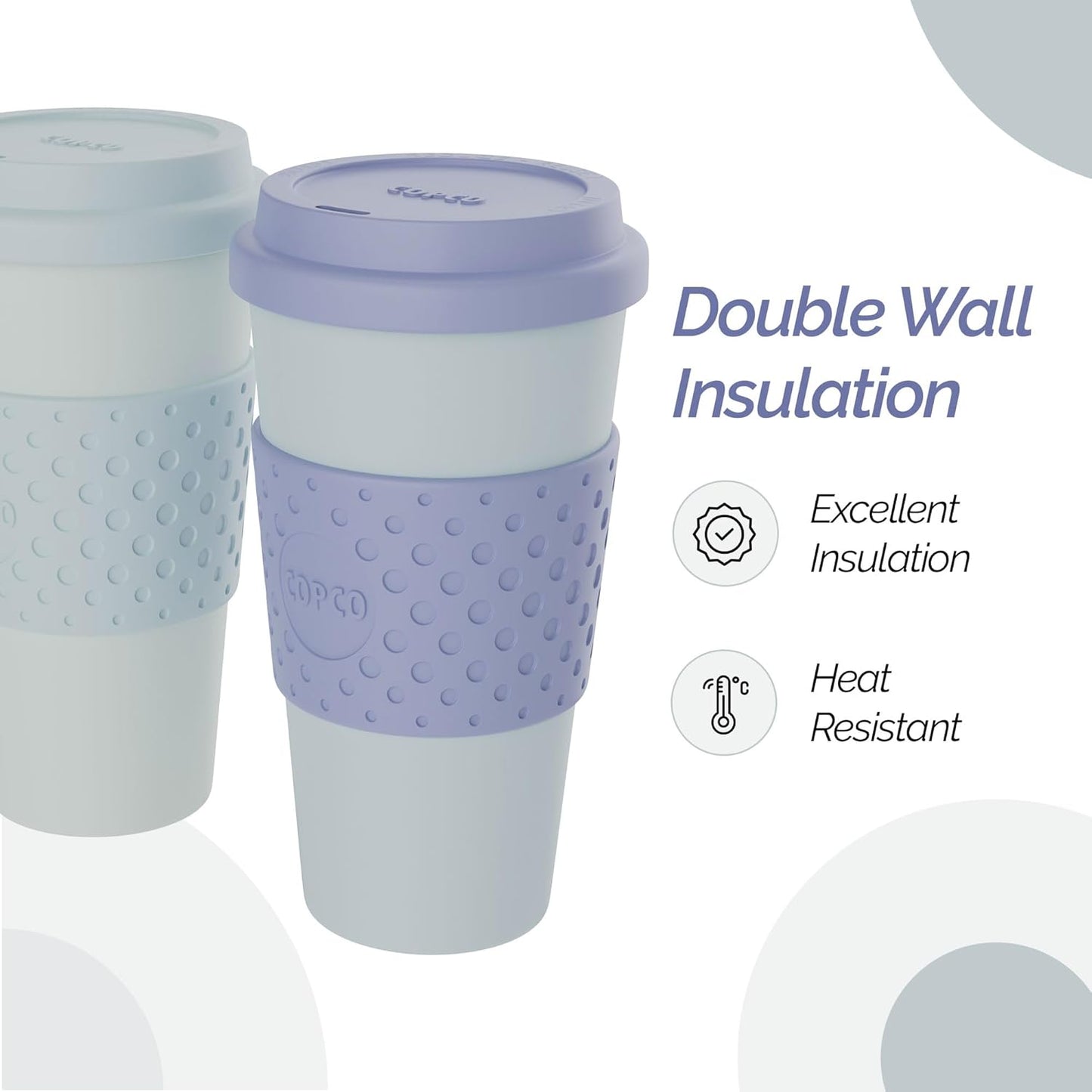 Copco Acadia 16oz Travel Mug with Lid, Set of 2 Double Wall Insulated Tumbler, Non-Slip Sleeve and BPA-Free - Microwave & Dishwasher Safe, Reusable Plastic To Go Travel Coffee Mug (Navy/Blue)