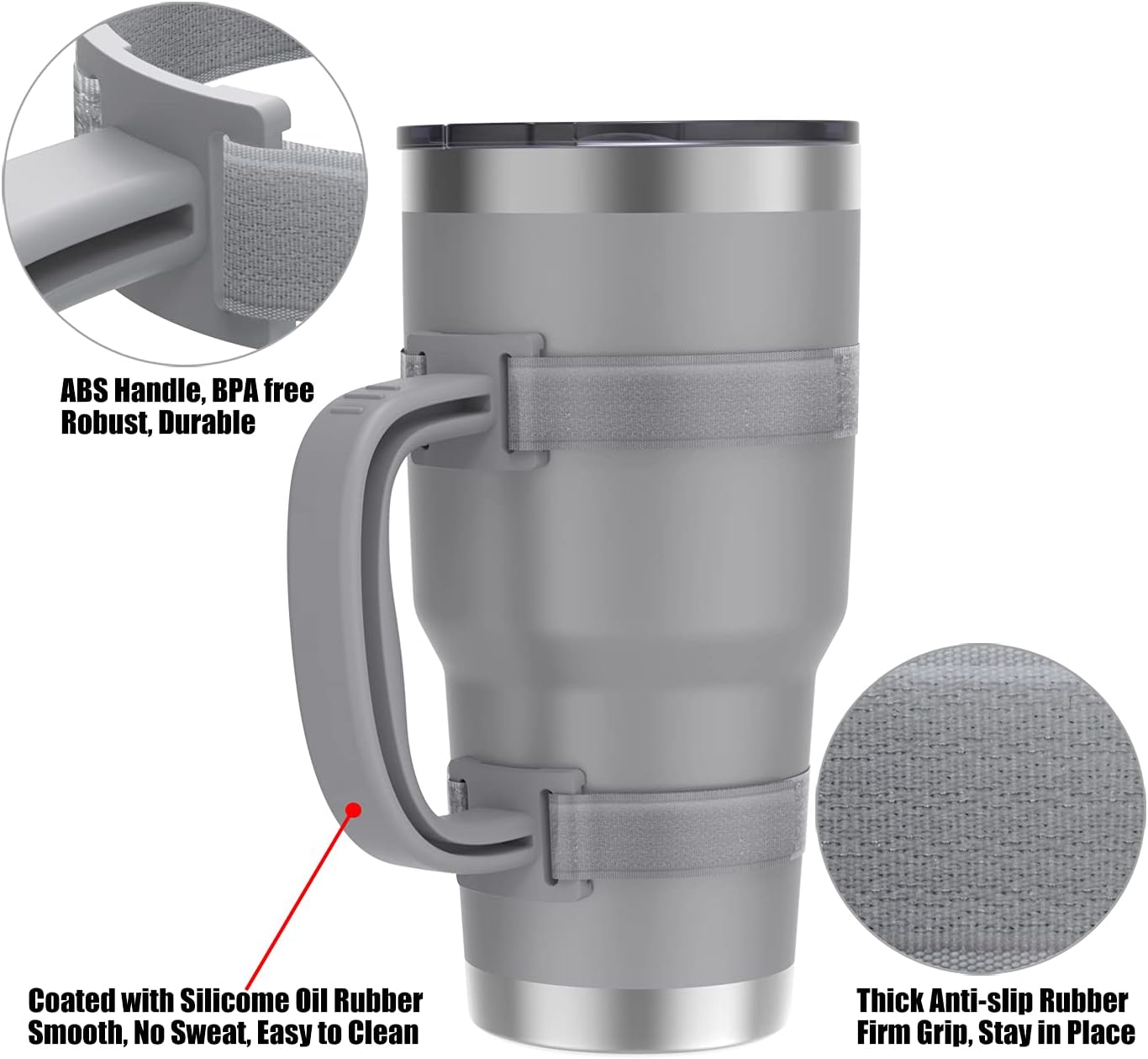 11 Colors Anti-Slip Adjustable Tumbler Cup Handle Fit 20 Oz to 44 Oz of YETI, RTIC, Ozark Trail, Simple Modern, SIC, SUNWILL, Tervis and More Brand Travel Tumbler Cup Mug NO Brand Limitid Black