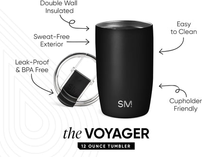 Simple Modern Voyager Tumbler with Flip Lid | Travel Coffee Mug | Insulated Stainless Steel Cold Brew Iced or Hot Coffee Cup | Gifts for Women Men Her Him | 16oz, Almond Birch