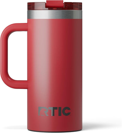 RTIC 20oz Road Trip Travel Mug with Lid and Handle, Ceramic Lined, Insulated, Stainless Steel, Metal, Double Wall Vacuum-Insulation, Portable Coffee, Tea Cup for Hot and Cold Drink, Black