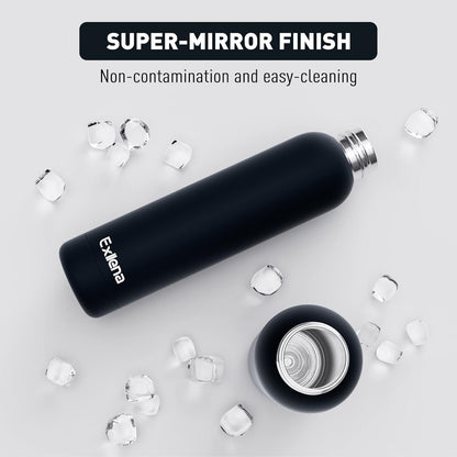 Exllena Slim Insulated Water Bottles for Travel 18oz with Clip, Double Wall Vacuum Stainless Steel Water Bottle Keeps Drinks Cold 24 Hrs/Hot 12 Hrs, 100% Leakproof, BPA Free(Black)