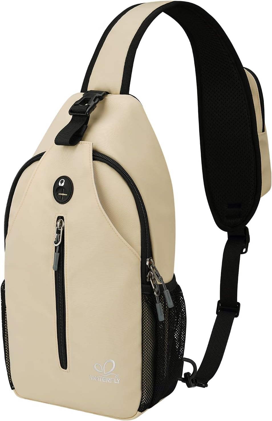 WATERFLY Crossbody Sling Backpack Sling Bag Travel Hiking Chest Bag Daypack (Black)
