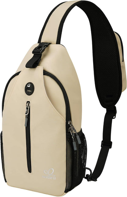 WATERFLY Crossbody Sling Backpack Sling Bag Travel Hiking Chest Bag Daypack (Black)