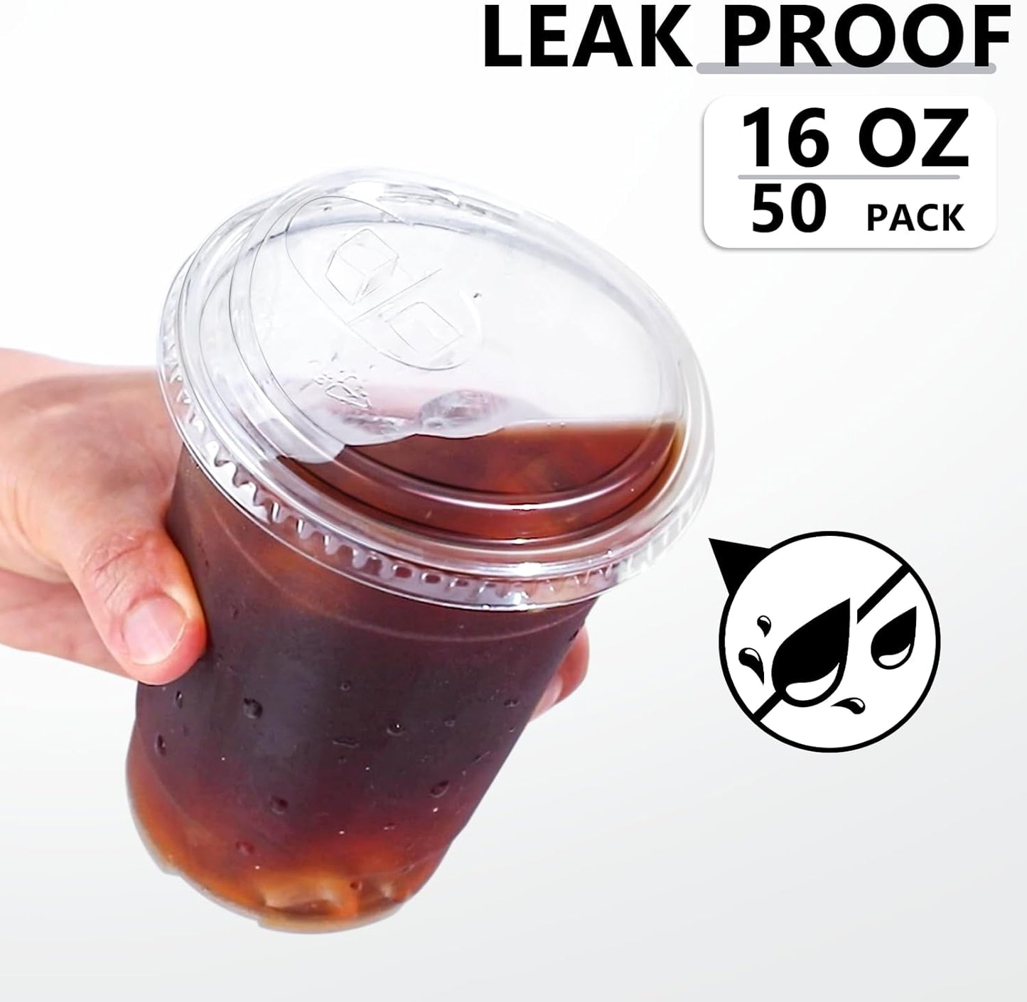BYSNOW 100 Pack 16 oz Clear Plastic Cups with Lids, Disposable Iced Coffee Cups with Sip Lids, Sturdy Plastic Smoothie Cups for Cold Drinks