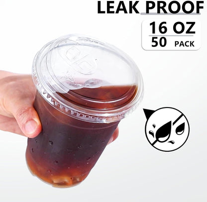 BYSNOW 100 Pack 16 oz Clear Plastic Cups with Lids, Disposable Iced Coffee Cups with Sip Lids, Sturdy Plastic Smoothie Cups for Cold Drinks