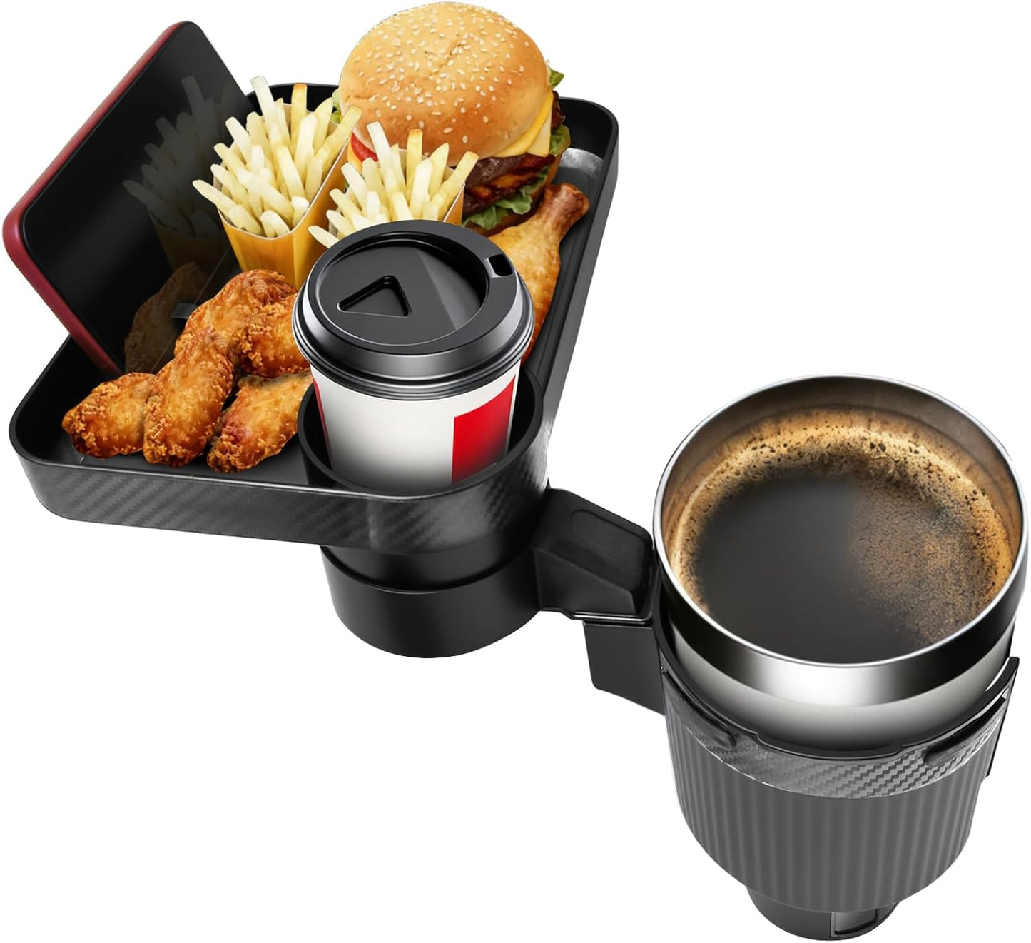 Car Cup Holder Tray, Extra Large Car Cup Holder Expander with 360° Rotation Fit Most Big Cup Detachable 3 in 1 Car Trays for Eating, Phone & Snack Organizer Road Trip Essentials