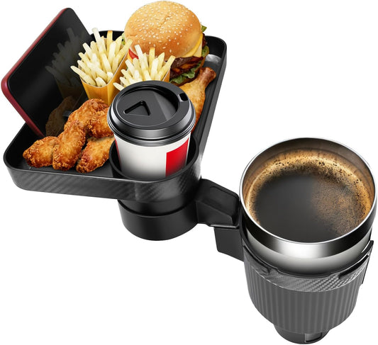 Car Cup Holder Tray, Extra Large Car Cup Holder Expander with 360° Rotation Fit Most Big Cup Detachable 3 in 1 Car Trays for Eating, Phone & Snack Organizer Road Trip Essentials
