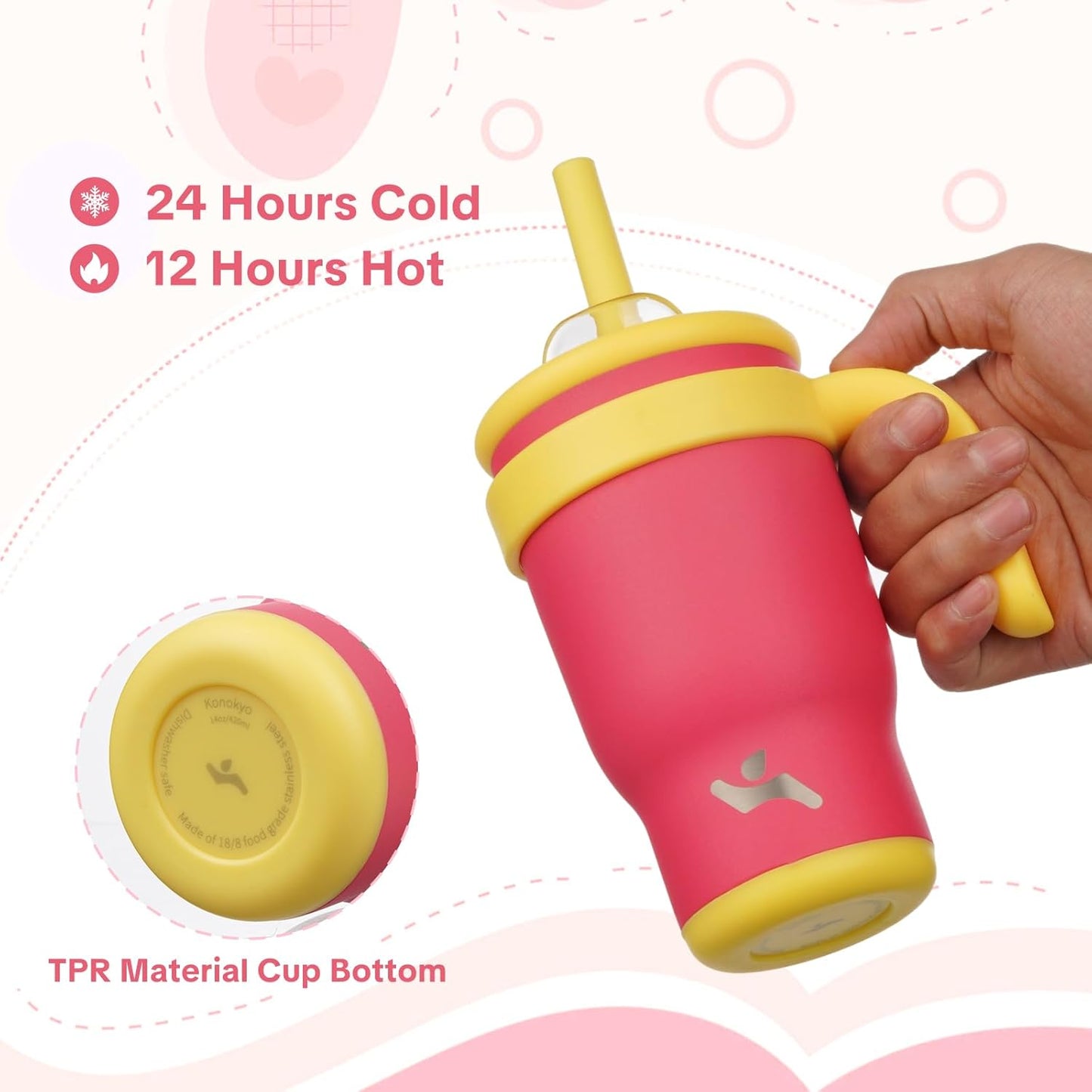 Konokyo 30 oz Tumbler with Side Handle, Insulated Water Bottle with Straw and 2 in 1 Lid, Stainless Steel Cup Travel Coffee Mug for Sports Office Gym,Purple