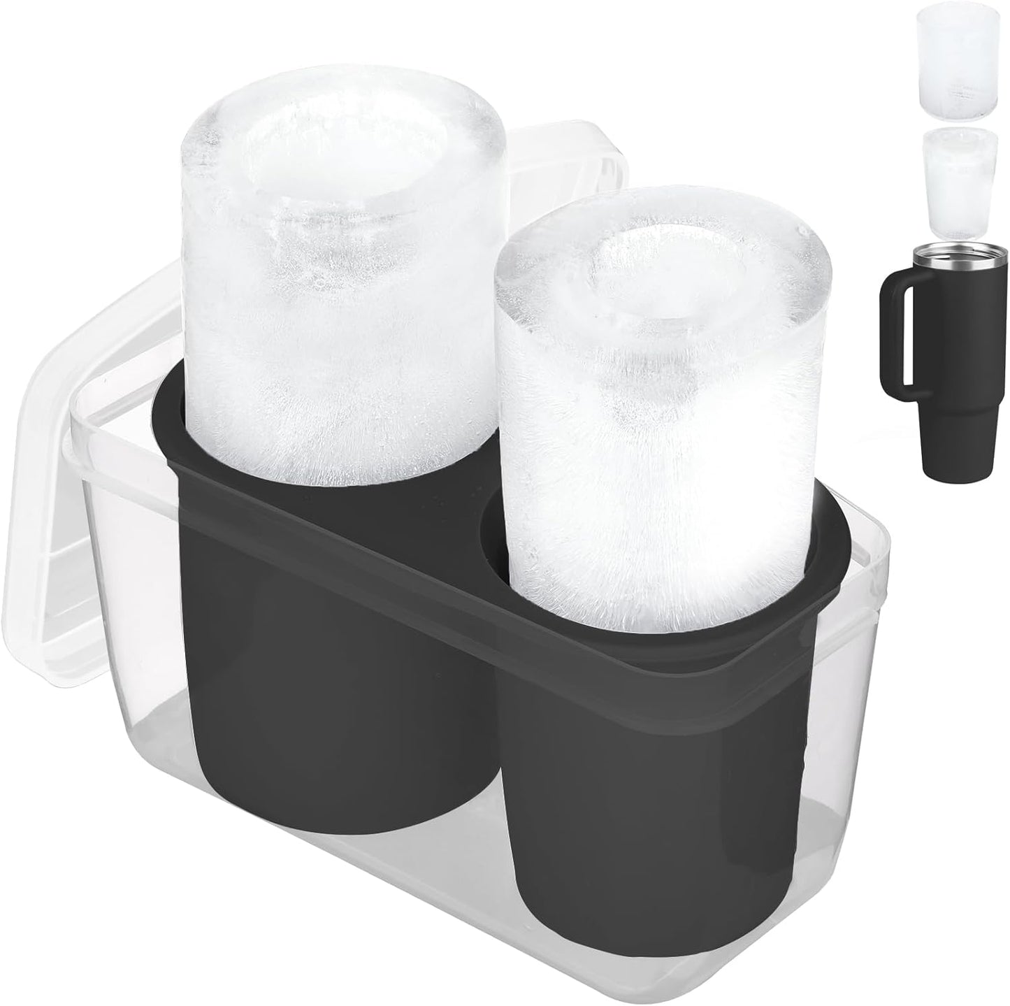 Ice Mold for Stanley Cup, Silicone Ice Cube Tray for Stanley Cup 30oz-40oz, Tumbler Ice Mold with Lid and Bin, Easy Release Cylinder Ice Cube Mold, 1 Pack, Eucalyptus