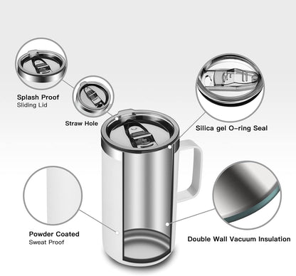 KXIAOCHEN 20oz Insulated Coffee Mug with Lid, Stainless Steel Coffee Cup, Double Wall Vacuum Coffee Tumbler with Handle, Premium Thermal Travel Coffee Mug (Navy Blue)