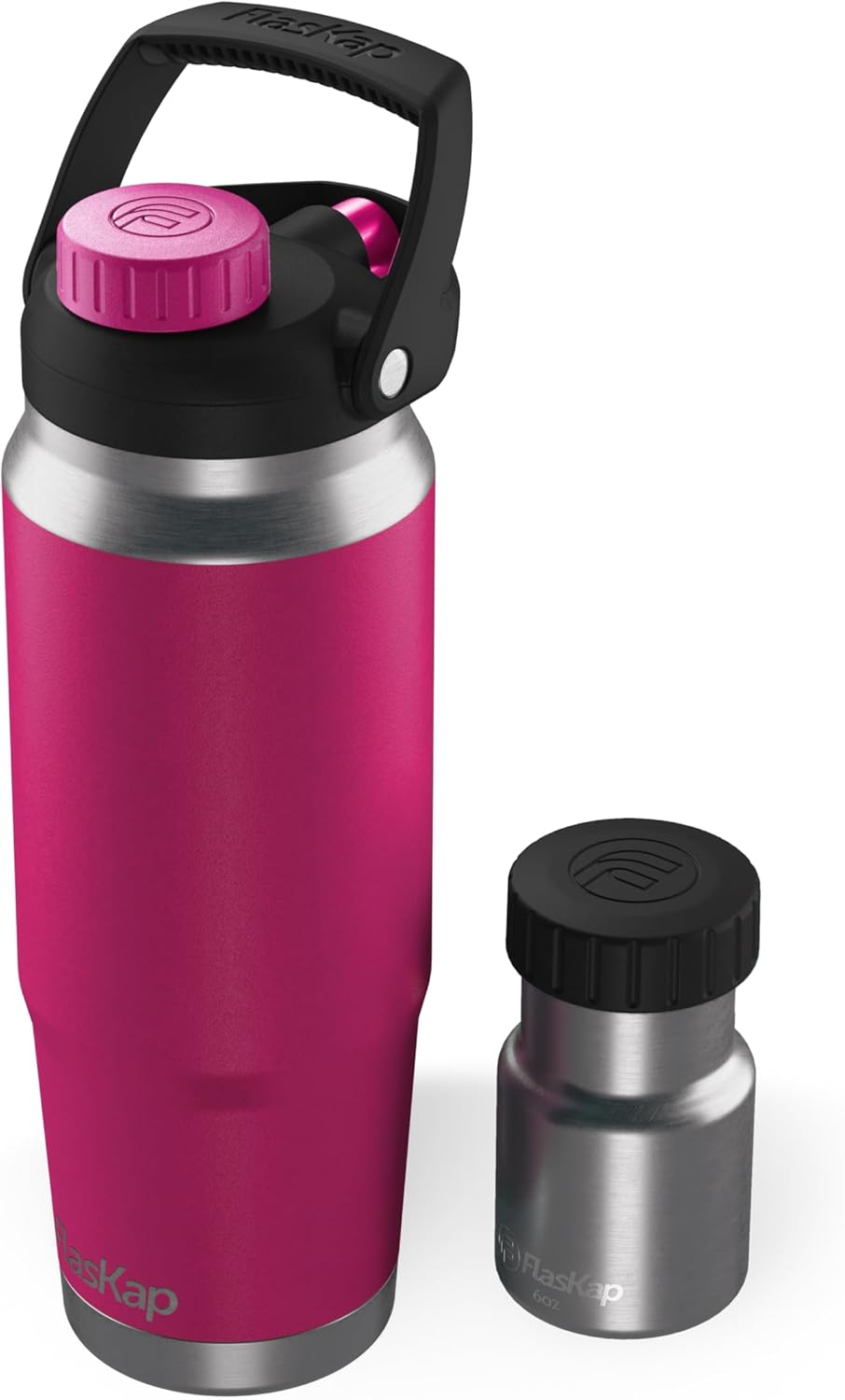 Flaskap FreePour System: 6oz Mixed Drink Tumbler Attachment and 26oz Cup Holder Friendly, Stainless Steel Water Bottle, Removable Hidden Flask Reservoir