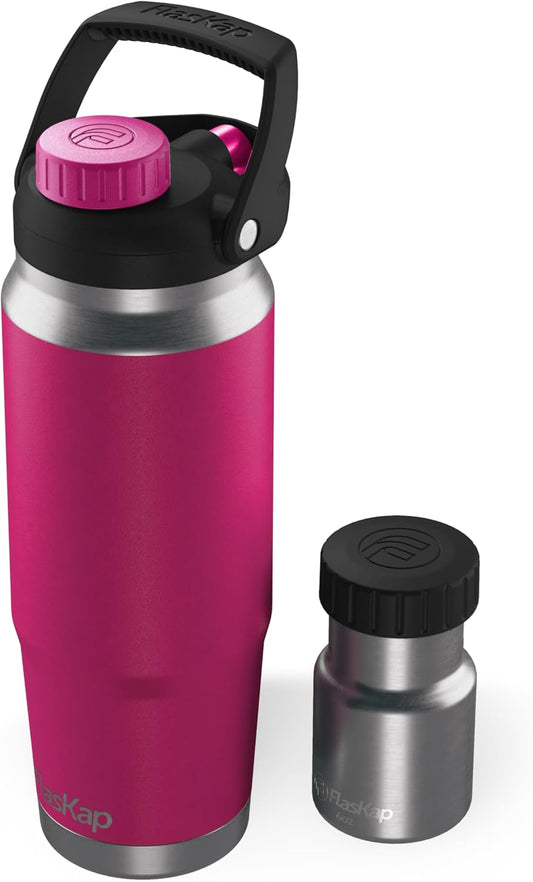 Flaskap FreePour System: 6oz Mixed Drink Tumbler Attachment and 26oz Cup Holder Friendly, Stainless Steel Water Bottle, Removable Hidden Flask Reservoir