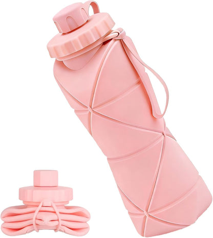 Collapsible Water Bottle 20oz (600ml), BPA-Free Silicone Foldable Portable Lightweight Reusable Water Bottle with Leak-Proof Lid & Lanyard for Outdoor Travel Cycling Gym & Camping (Green)