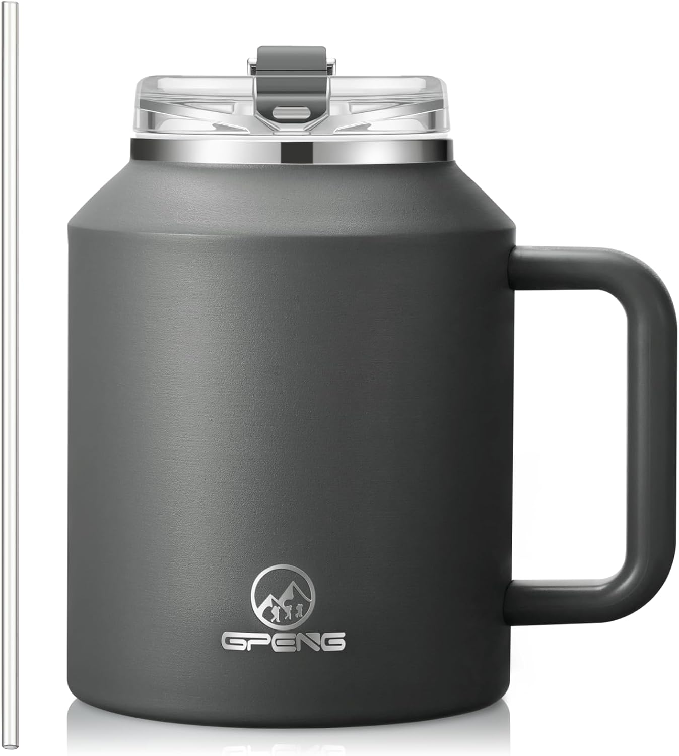Gpeng 30/40/50 oz Tumbler with Handle, Water Bottles with Straw Lid, Insulated Stainless Steel Travel Mug Cup Holder Friendly, Keep Drinks Cold or Hot for Hours (LightGrey, 50 oz)