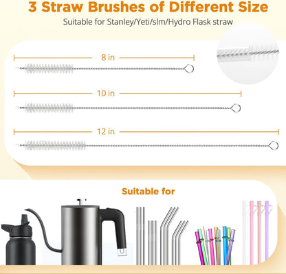 OUTXE 5 Pack Bottle Brush Set, 5-in-1 Water Bottle Cleaner Brush, 15"" Long Handle Bottle Cleaning Brush, 3 Straw Brush, Removable Nipple Brush, Detail Brush for Cup Lid Gap, WBBSBLB5
