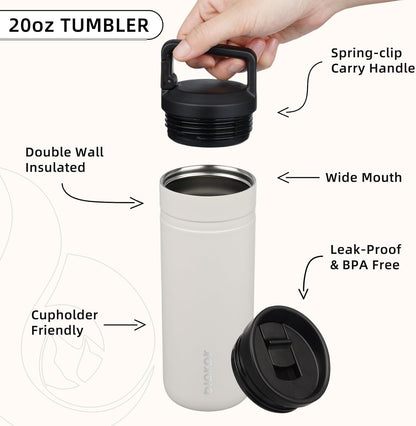 BJPKPK Insulated Water Bottle with 2 Lids,20 oz Double Wall Stainless Steel Vacuum Tumbler Travel Coffee Mug,Wide Mouth Thermal Cup,Haze Blue