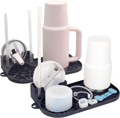 Bottle Drying Rack for Stanley,Water Bottle Drain Pad for Owala Thermos Cups ，Space Saving Drainer Stand Mat ，Silicone Kitchen Counter Racks， Small Tumbler Drainer (1p Gray)