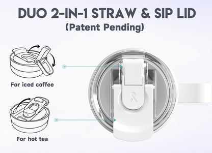 Meoky 32oz Tumbler with Handle, Stainless Steel Travel Mug with 2-in-1 Straw and Sip Lid, Vacuum Insulated Coffee Mug, 100% Leak Proof, Keeps Cold for 24 Hours or Hot for 8 Hours (Sky)