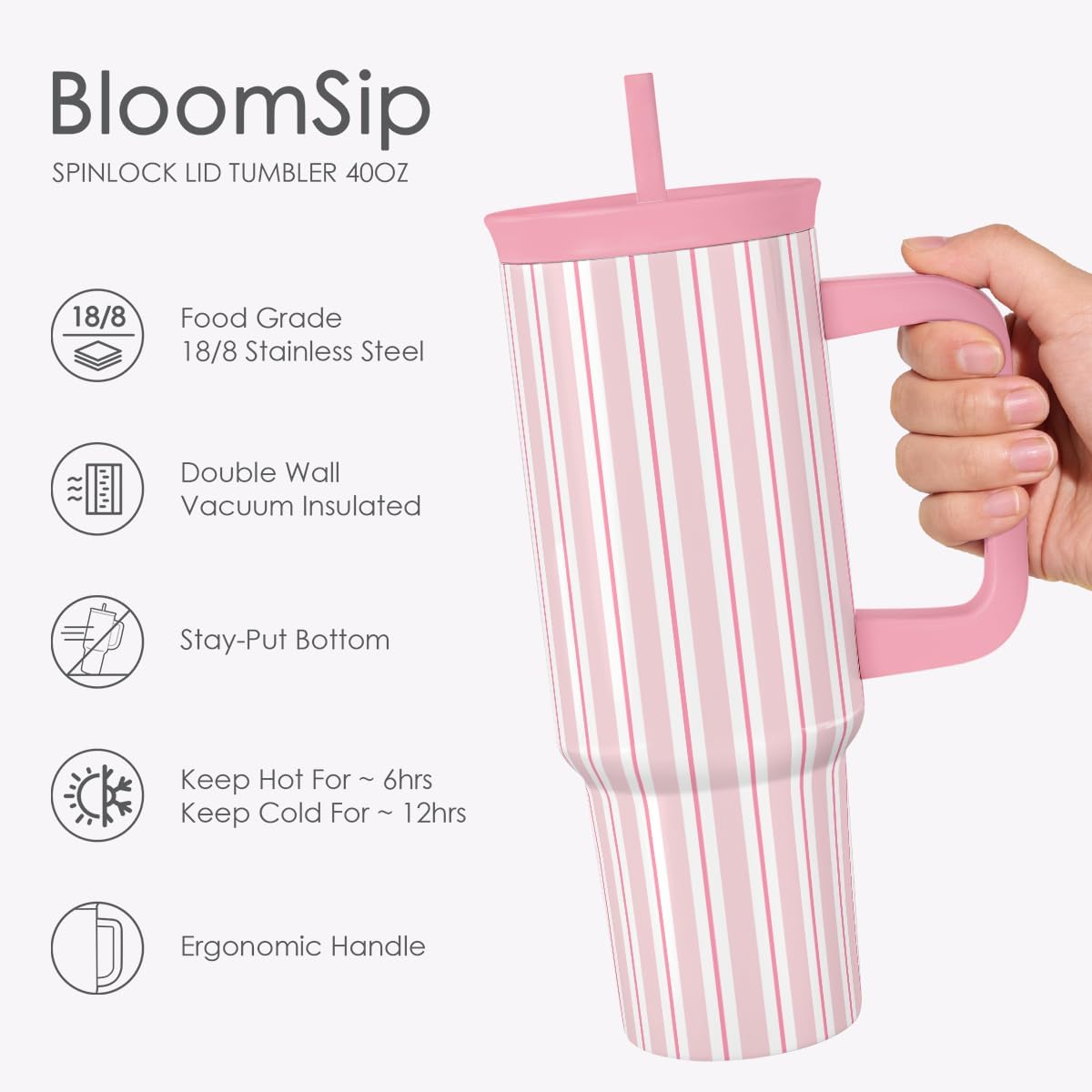 SANDJEST Pickleball Stainless Steel Locking Lid Silicone Straw Tumbler with Handle 40oz, Insulated Stainless Steel Travel Cup for Women Girls Friends Players, Gift Idea for Birthday Christmas