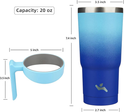Konokyo 20 oz Tumbler with Handle and 2 Straw 2 Lid, Insulated Water Bottle Stainless Steel Vacuum Cup Reusable Travel Mug,Black