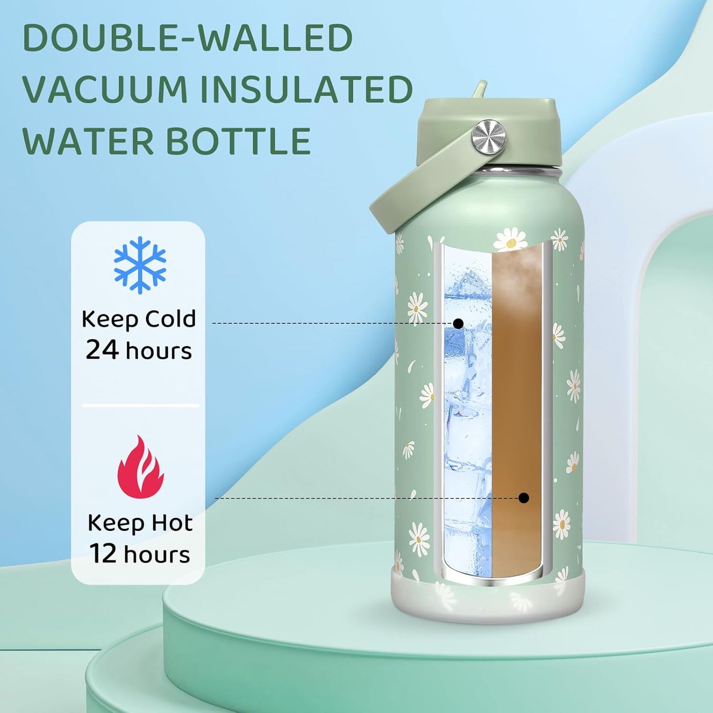 32oz Pickleball Insulated Water Bottle with Lid,Stainless Steel Water Bottl with Flip Straw and Handle,Gifts for Pickleball Players, Pickleball Lovers,Women Girls,Leak Proof Water Bottle