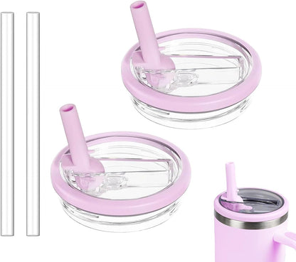 2 Pack 30 oz Tumbler Flip Straw Lid Replacement Compatible for Stanley Quencher, Leak Proof Lid Replacement for 30 OZ Stanley H2.0 FlowState Tumbler,Spill Proof Splash Reusable (Transparent Cream)