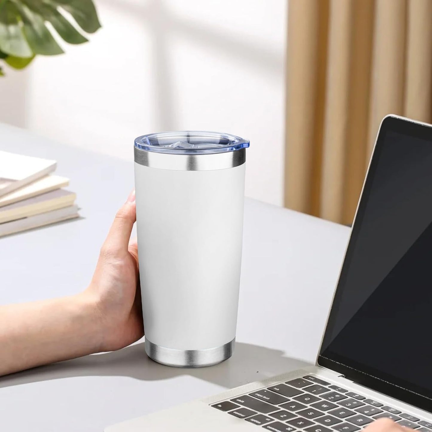 20oz Tumbler with Lid Double Wall Vacuum Insulated Travel Coffee Mug Stainless Steel Thermal Cup Powder Coated Sturdy Coffee Tumbler for Hot and Cold Beverage (Baby blue,1)