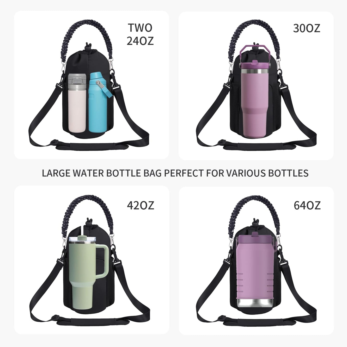 sportsnew Large Water Bottle Bag for 32/40/64oz Cup & Tumbler,Crossbody Insulated Cup Sleeve Bottle Holder Carrier with Strap