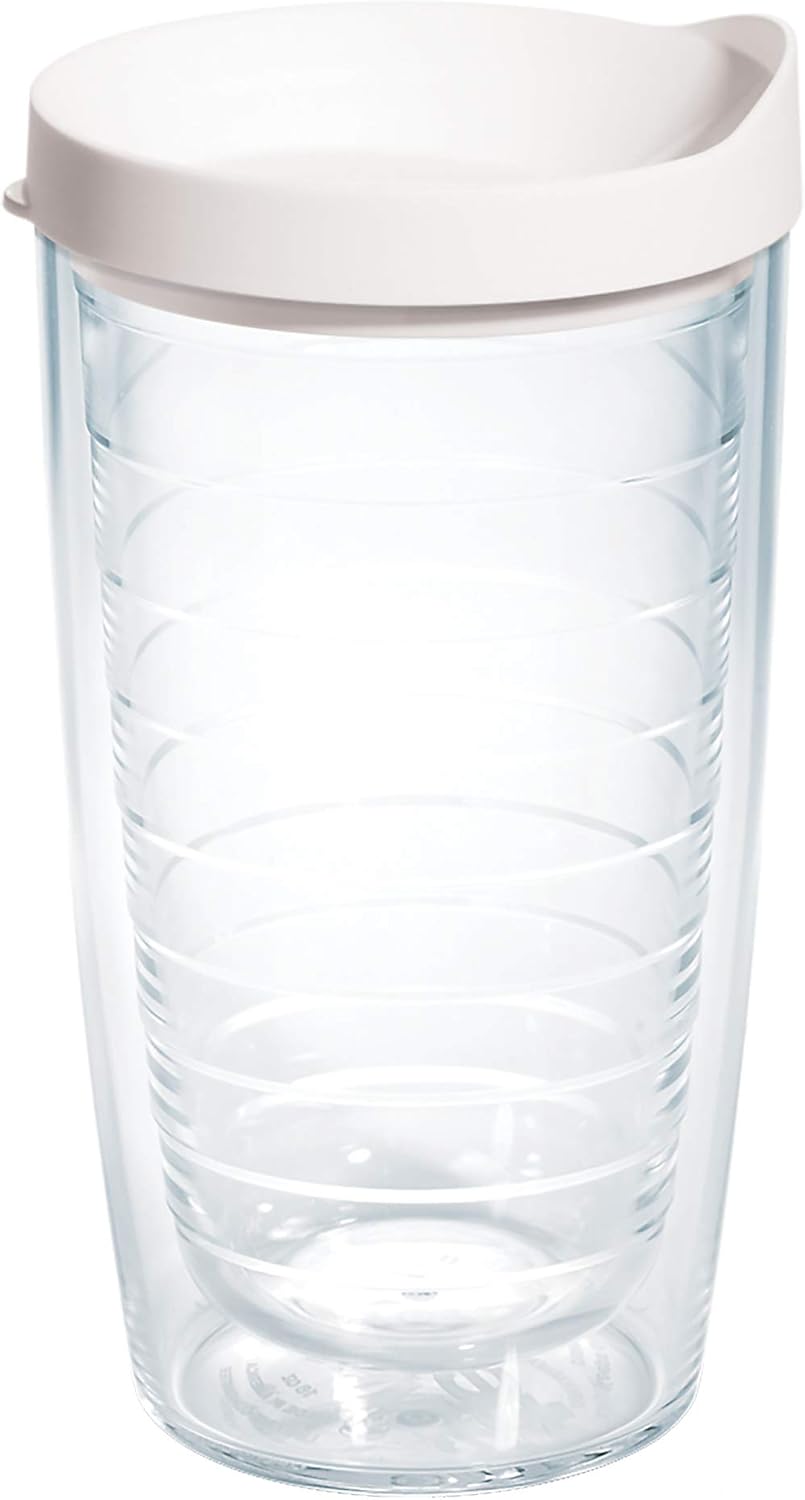 Tervis Clear & Colorful Lidded Made in USA Double Walled Insulated Tumbler Travel Cup Keeps Drinks Cold & Hot, 24oz, Black Lid, 1 Count (Pack of 1)