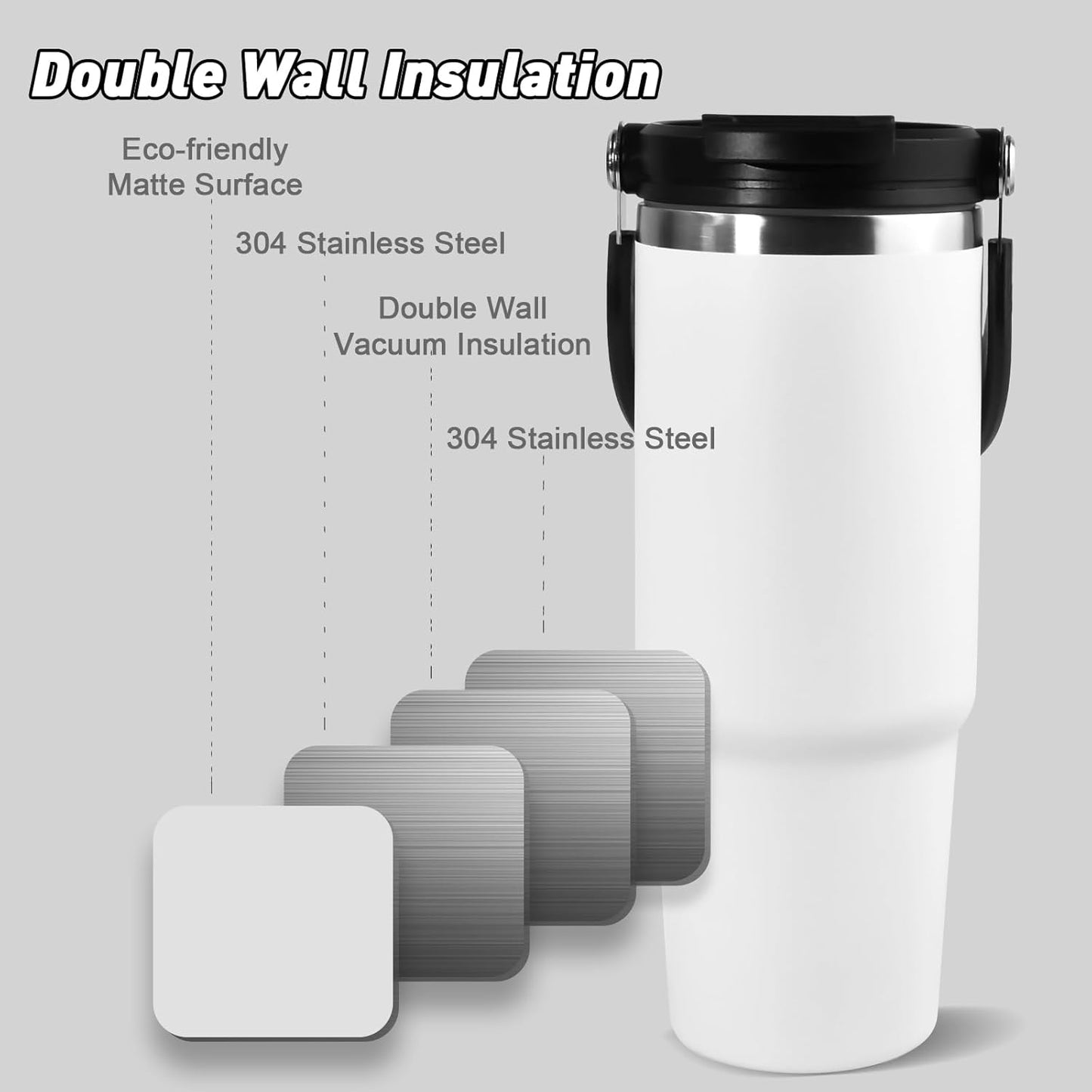 30 oz Tumbler with Handle and Straw Lid, Double Walled Vacuum Insulated Water Bottle Leakproof Tumbler Travel Coffee Mug Thermal Cup, Cupholder Friendly for Office, Home, Sport, Pink