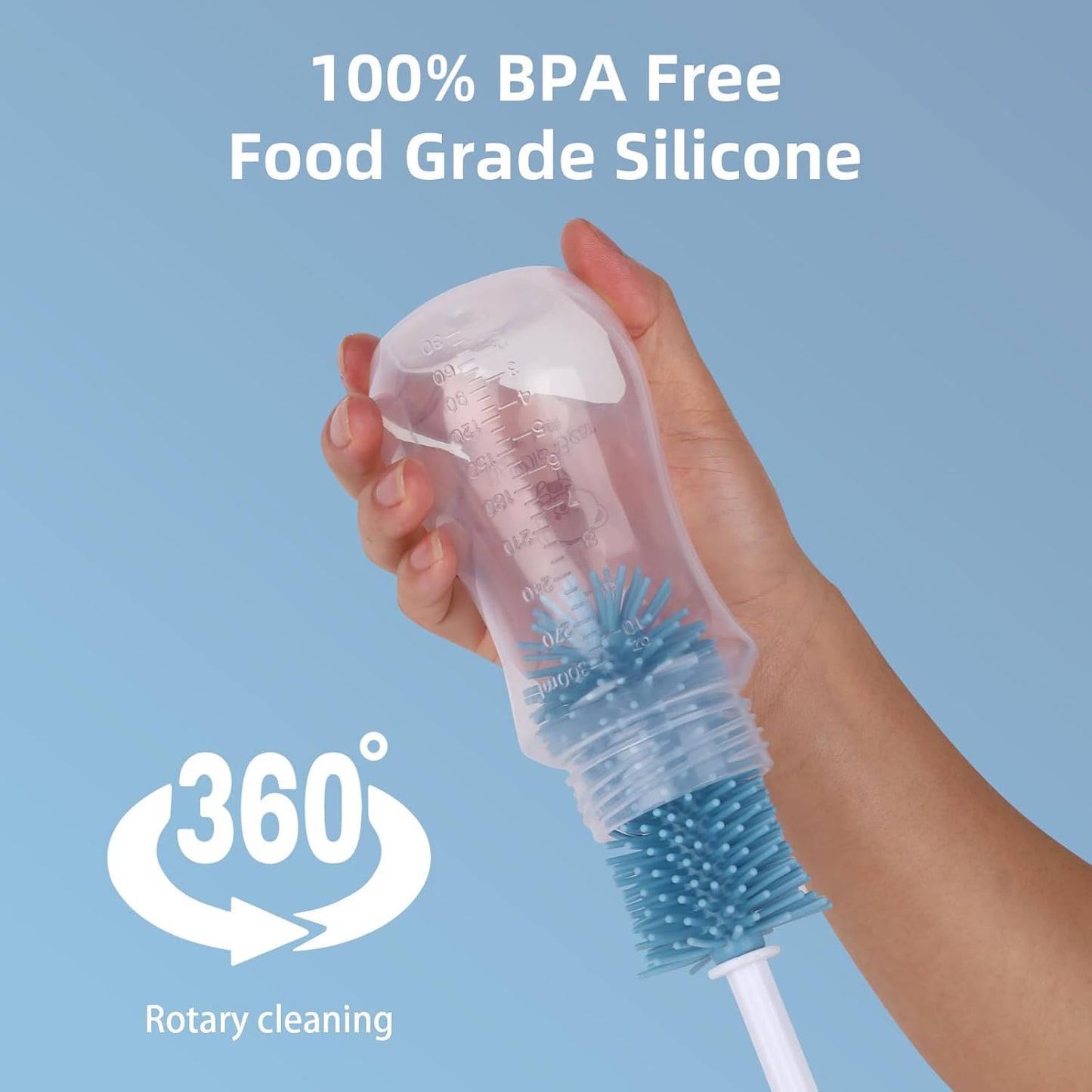 Silicone Bottle Cleaning Brush,Baby Travel Essential Bottle Brush Set, 3 in 1 Silicone Brush, Nipple Brush, Straw Brush