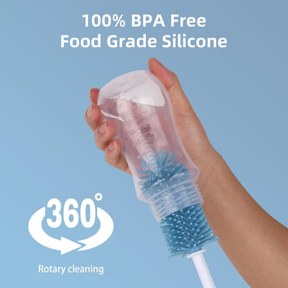 Silicone Bottle Cleaning Brush,Baby Travel Essential Bottle Brush Set, 3 in 1 Silicone Brush, Nipple Brush, Straw Brush