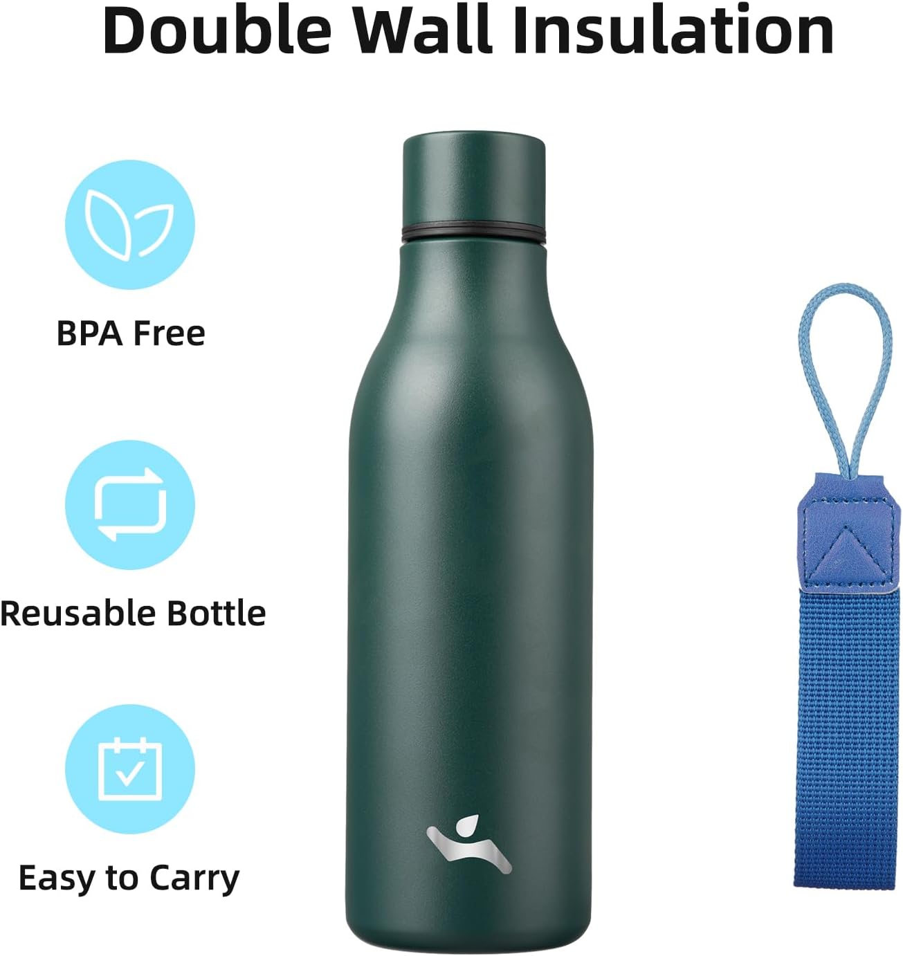 Konokyo Insulated Water Bottle with Strap,18 oz Double Wall Stainless Steel Vacuum Bottles Metal Water Flask,Macaron Green - Colors A