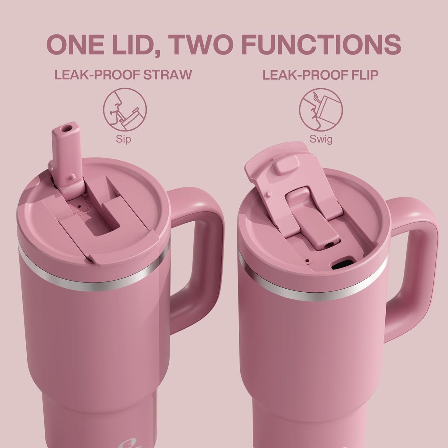 40 oz Tumbler with Handle and Straw: Stainless Steel Insulated Tumbler Keeps Cold for 24 Hours, Leakproof Travel Cup Fits in Cup Holder and BPA-Free, Cotton Candy