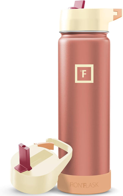 IRON °FLASK Camping & Hiking Hydration Flask with Straw, Wide Mouth Insulated Stainless Steel Sports Water Bottle - 22 oz Aurora