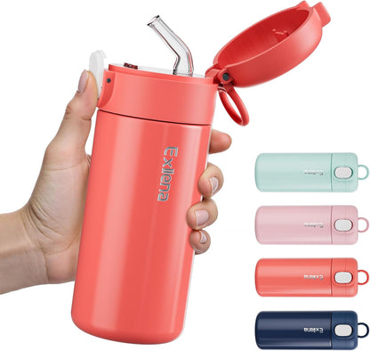 Exllena 10oz Small Insulated Water Bottle with One-Touch Soft Straw Lid, Double-Wall Vacuum Small Travel Water Bottle for Cold&Hot Drinks–Leak-Proof, Mini Flask for Handbag, Yoga, Sport(Mint)