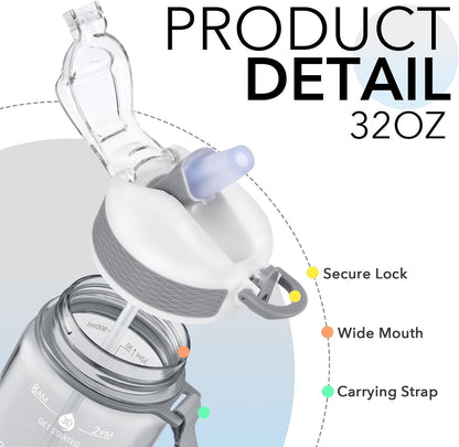 Hyeta 32oz Water Bottles with Straw - Stay Motivated and Hydrated with Convenient Times to Drink Markings, Durable, Leak-proof