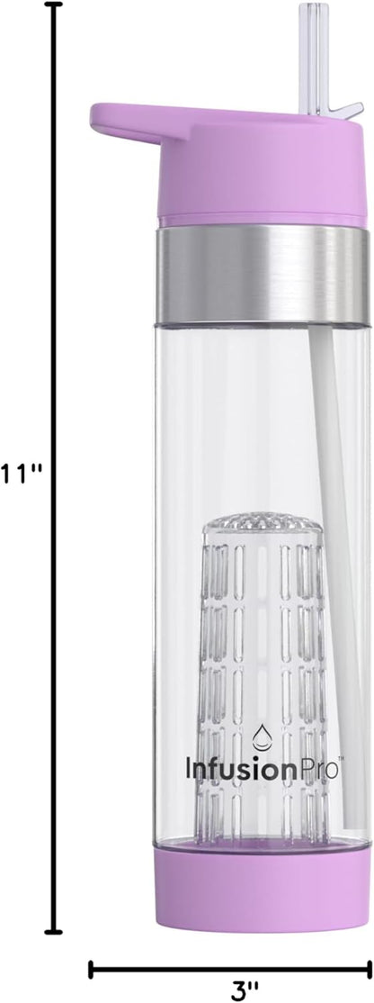 Infusion Pro Fruit Infuser Water Bottle with Straw Lid 24 oz : Flip-Up Straw : Insulated Sleeve & Fruit Infusion Water eBook : Bottom Loading Infuser for More Flavor - Kauai Sunset