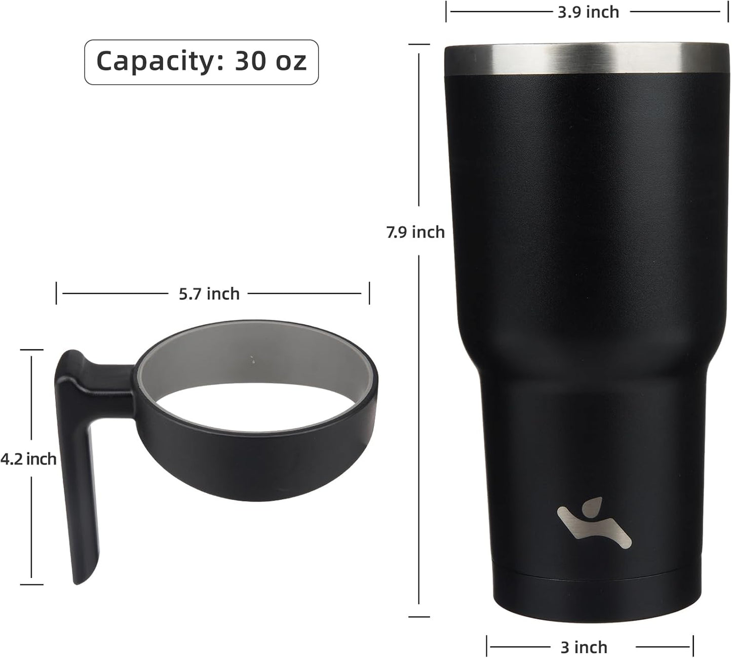 Konokyo 20 oz Tumbler with Handle and 2 Straw 2 Lid, Insulated Water Bottle Stainless Steel Vacuum Cup Reusable Travel Mug,Black