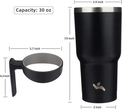Konokyo 20 oz Tumbler with Handle and 2 Straw 2 Lid, Insulated Water Bottle Stainless Steel Vacuum Cup Reusable Travel Mug,Black