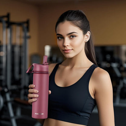 KXIAOCHEN Insulated Water Bottle With Strap, Cold For 48 Hrs Leak Proof, Triple Wall Stainless Steel Sports Water Bottle With Straw And Spout Lid For Gym Hiking Travel