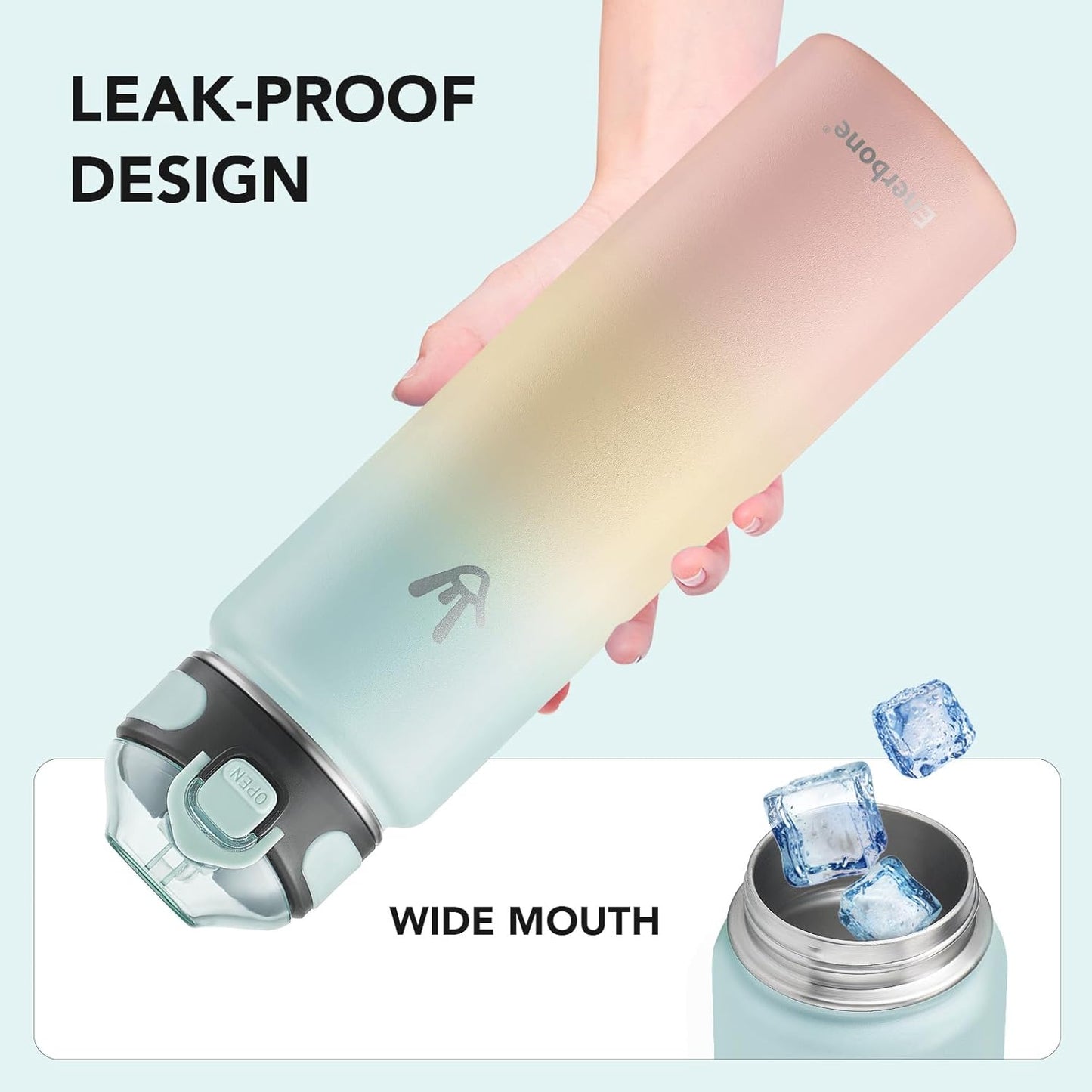 Enerbone 24 oz Insulated Water Bottle, Stainless Steel Bottle with Carrying Strap, Double-Wall Vacuum Insulation Design, Leakproof Sports Bottle with Straw, Keep Drinks Cold or Hot for Hours