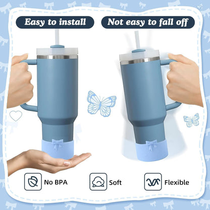 2PCS Bow Silicone Boot for Stanley Quencher Tumbler 30oz 40oz & IceFlow 20oz 30oz& Hydro Flask Water Bottle 12-24 oz Protective Bottom Sleeve Cover for Stanley Cup Accessories& Owala 24oz