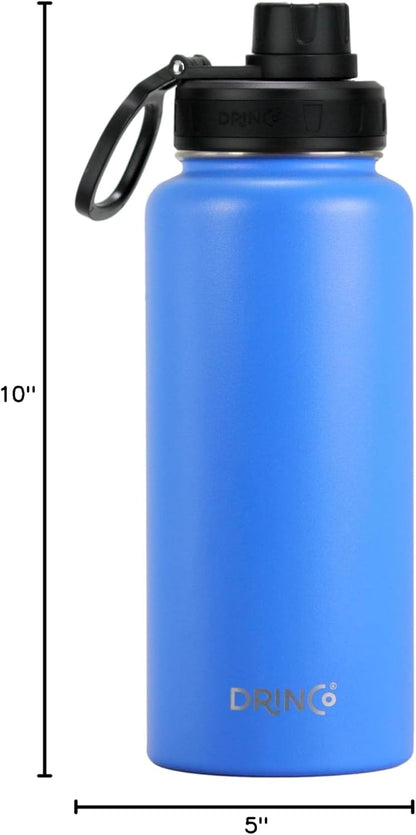 Drinco Stainless Steel Water Bottle Spout Lid Vacuum Insulated Double Wall Water Bottle Wide Mouth (40oz 32oz 22oz 18oz 14oz) Leak Proof Keep Cold Sport Camping Hiking (22 oz, 22oz Black)