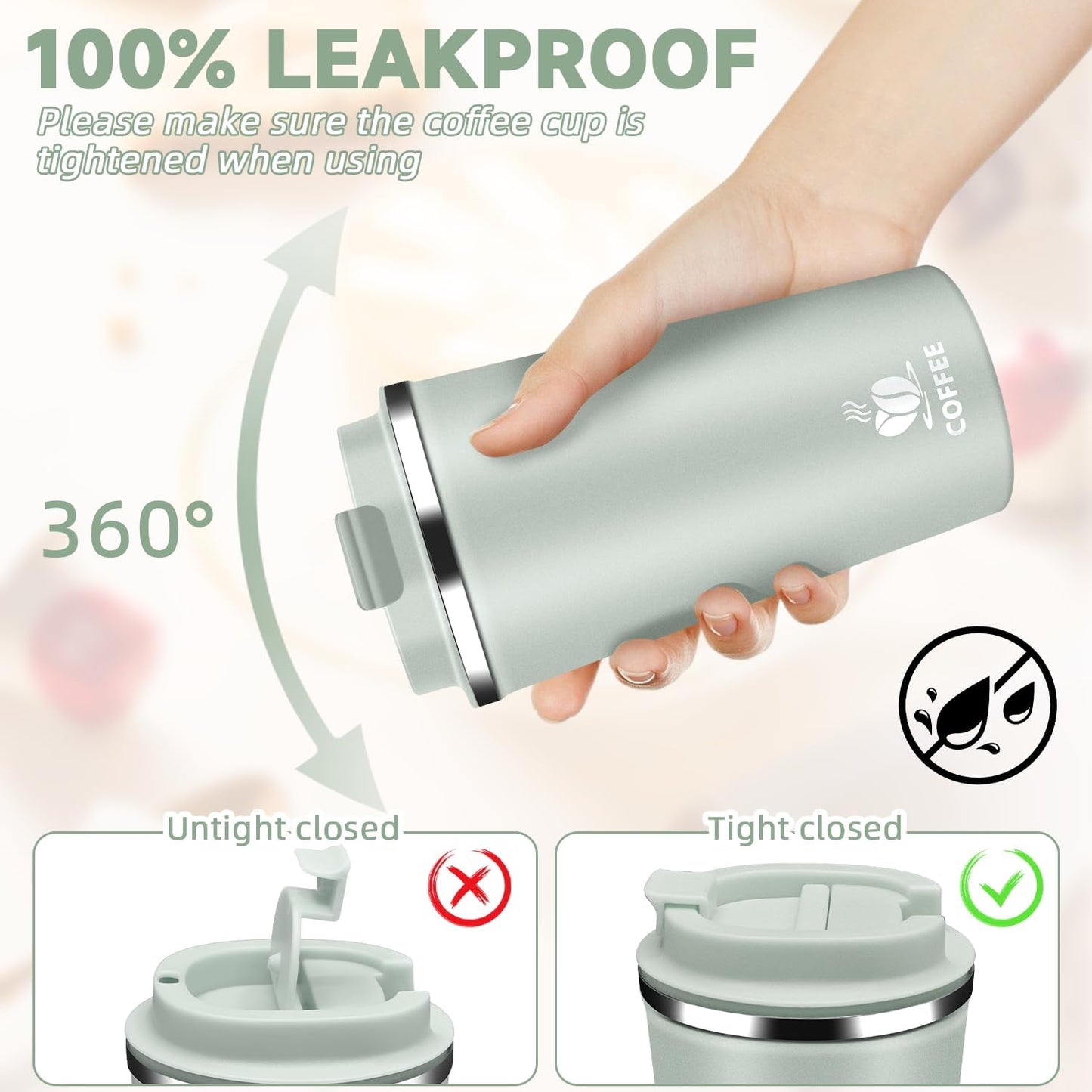 Insulated Travel Coffee Mug Reusable Coffee Tumbler Cup with Flip Lid Leak Proof Spill Proof for Office School Party Camping Hot and Cold Drink,Stainless Steel 17oz (Black)