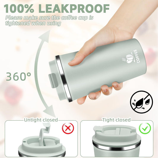 Insulated Travel Coffee Mug Reusable Coffee Tumbler Cup with Flip Lid Leak Proof Spill Proof for Office School Party Camping Hot and Cold Drink,Stainless Steel 17oz (Black)