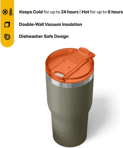 RTIC 20oz Essential Tumbler with Lid, Ceramic Lined, Insulated, Stainless Steel, Metal, Double Wall Vacuum-Insulation, Travel Cup for Iced Coffee, Tea, Hot and Cold Drink, Graphite