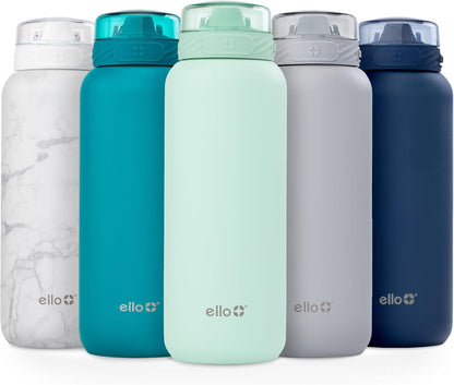 Ello Cooper 22oz Stainless Steel Water Bottle with Straw and Carry Handle, Double Walled and Vacuum Insulated Metal, Leak Proof Locking Lid with Soft Silicone Spout, Reusable, BPA Free, Lilac